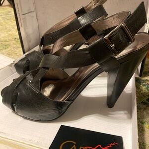 Carlos Black Leather Mesa Heels